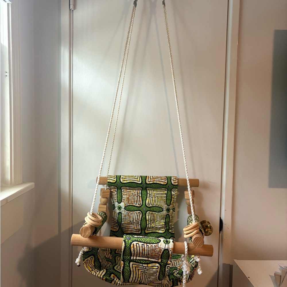 Green and White Patterned Hanging Chair